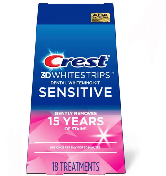 Crest 3D Whitestrips Sensitive At-Home Teeth Whitening Kit, 18 Treatments