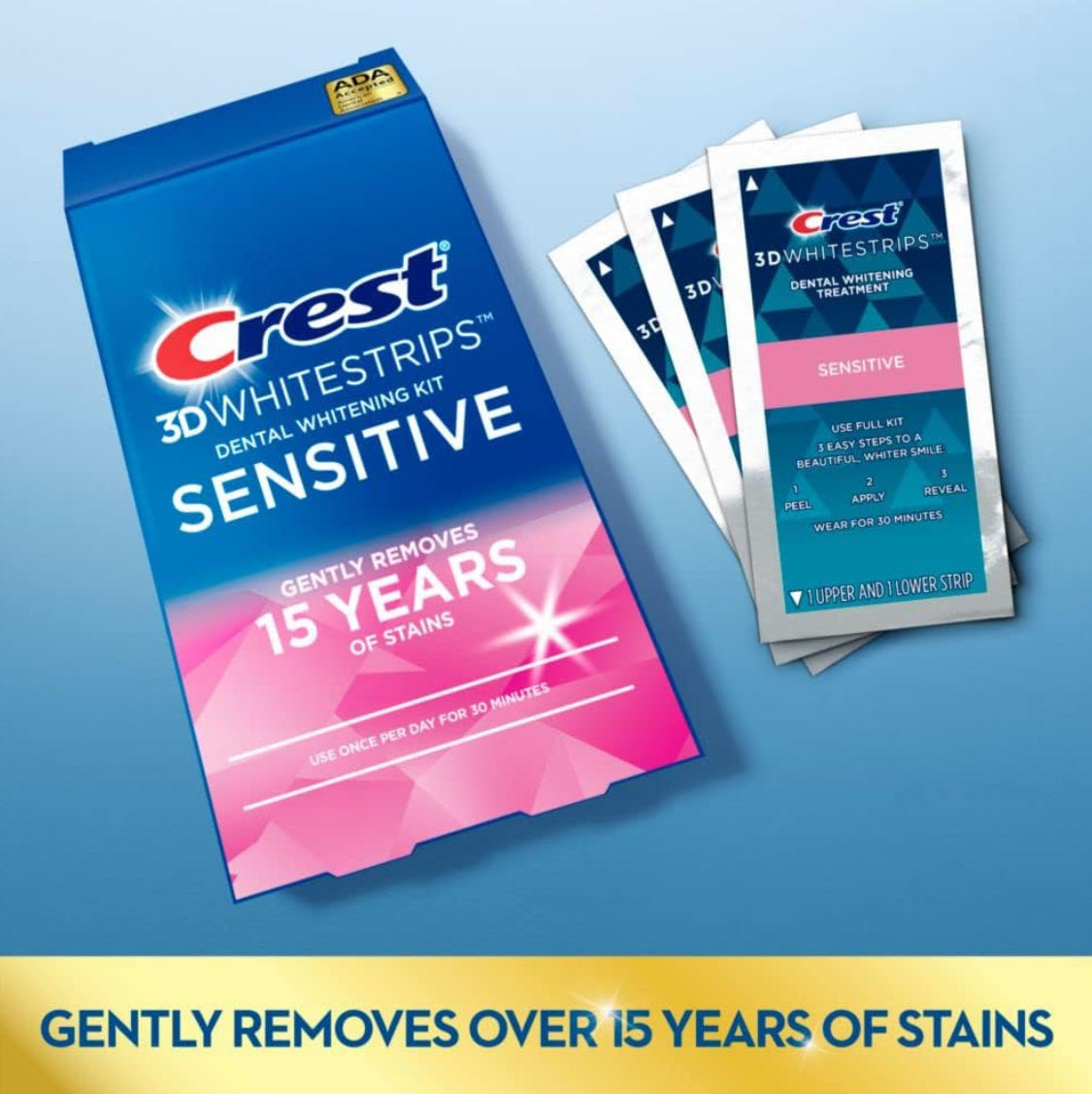 Crest 3D Whitestrips Sensitive At-Home Teeth Whitening Kit, 18 Treatments