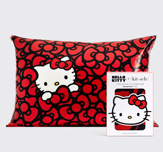 Kitsch x Hello Kitty Satin Pillowcase in Kitty Bathes in a Sea of Bows