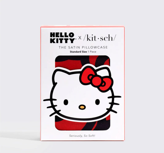 Kitsch x Hello Kitty Satin Pillowcase in Kitty Bathes in a Sea of Bows
