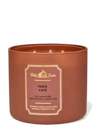 Bath & Body Works Paris Cafe White Barn Glass Scented 3 Wick Candle with Lid