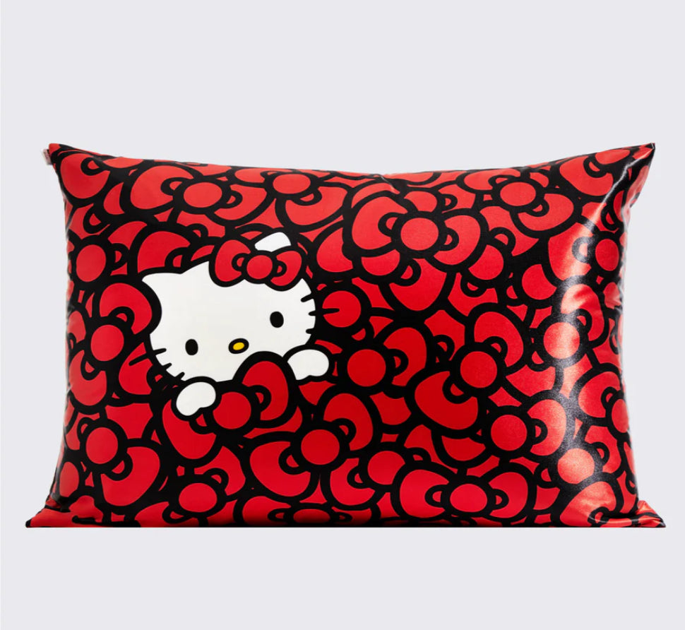 Kitsch x Hello Kitty Satin Pillowcase in Kitty Bathes in a Sea of Bows