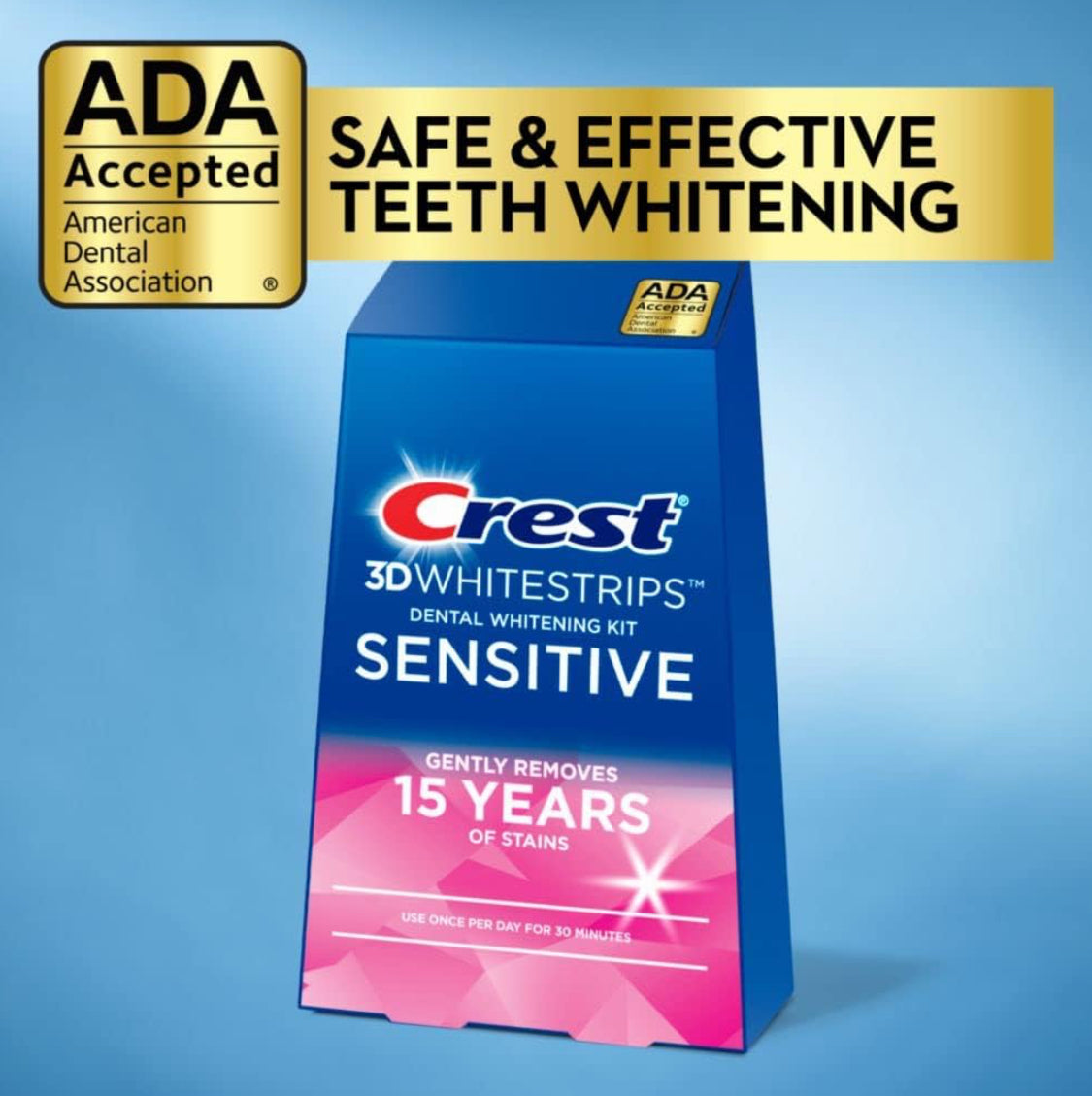 Crest 3D Whitestrips Sensitive At-Home Teeth Whitening Kit, 18 Treatments
