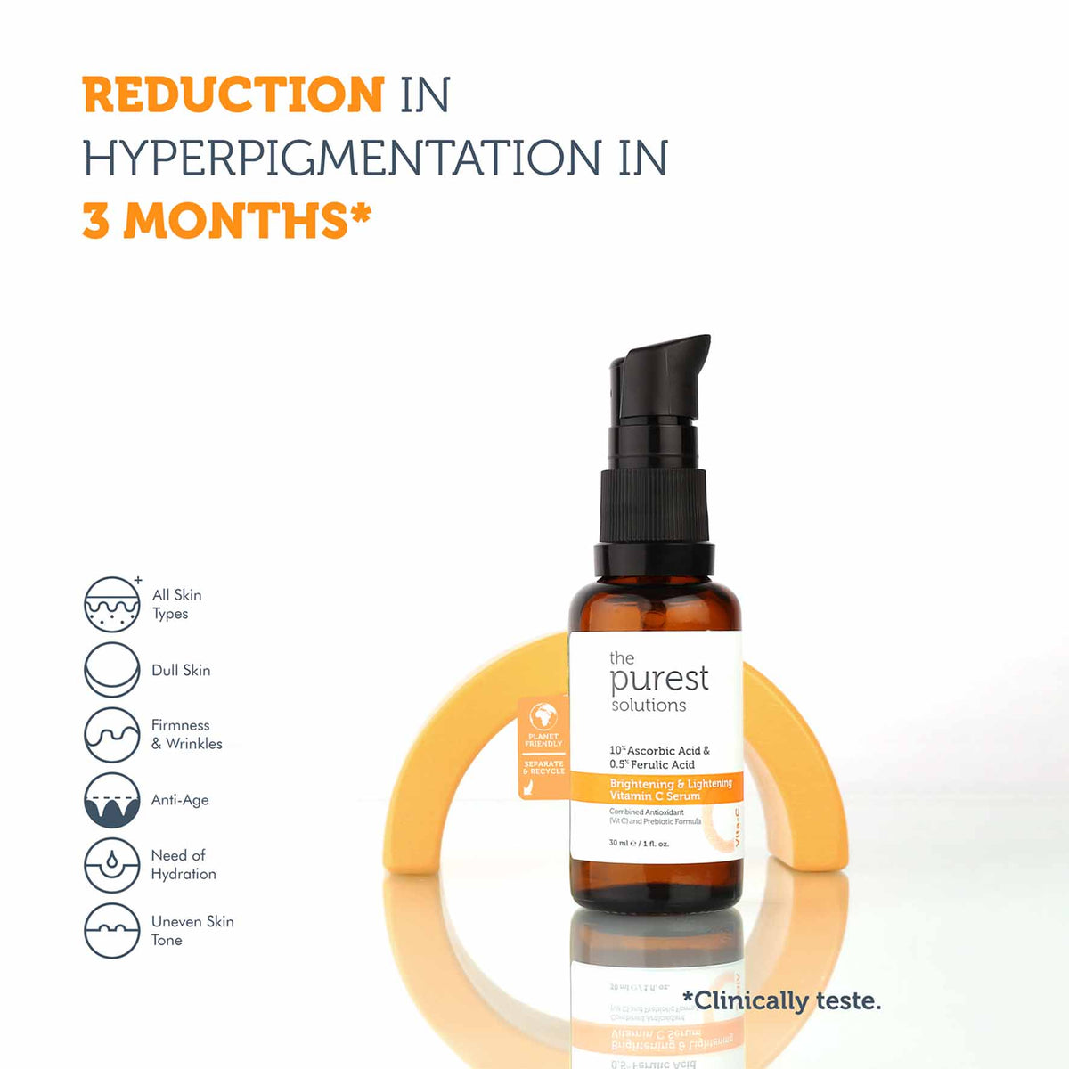 Brightening&Lightening Vitamin C Serum - 10% Ascorbic & 0.5% Ferulic acid - 30mL