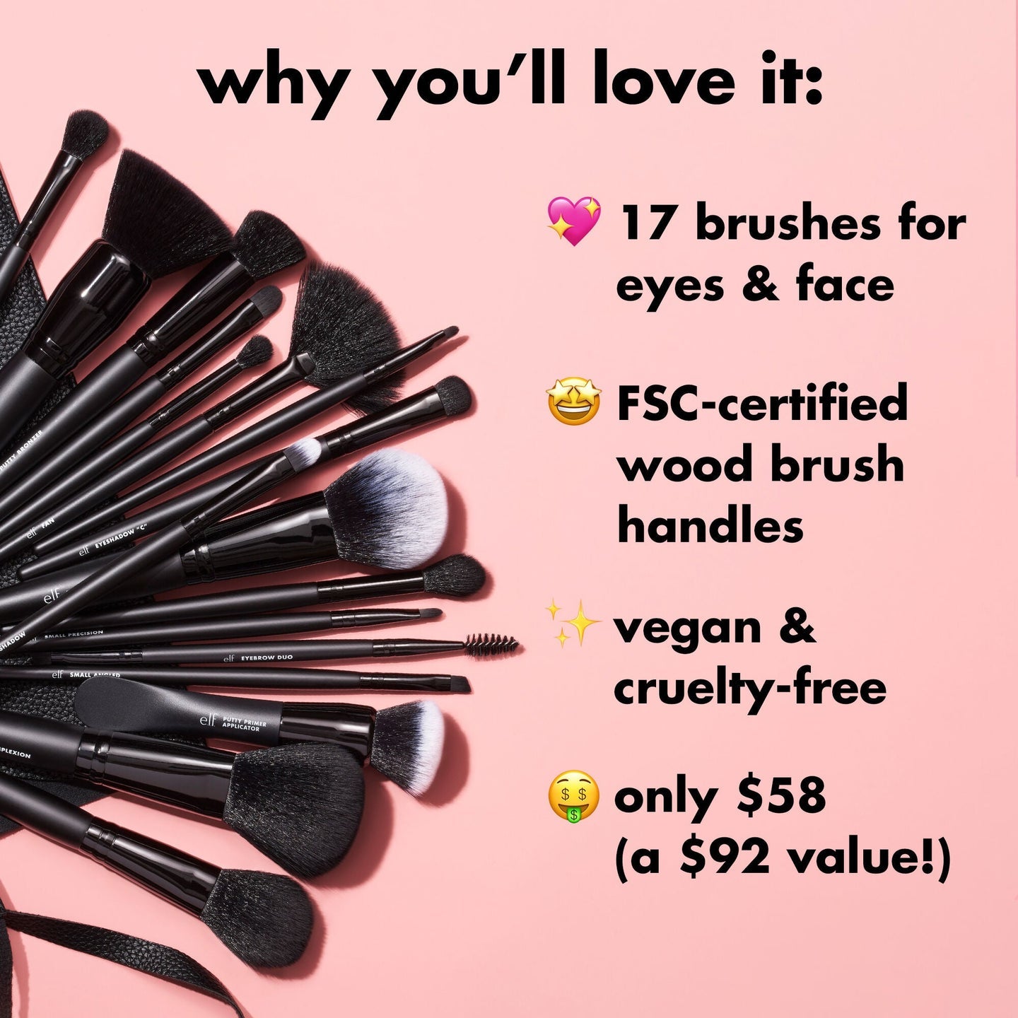 e.l.f 17-Piece Ultimate Makeup Brush Set & Travel Roll
